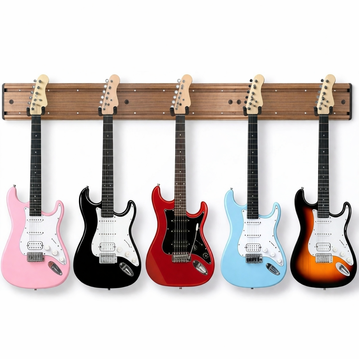 GOLDRIFF 5-Hook Guitar Wall Mount – 48" 3-Board Slatwall System, 270° Adjustable Arms, Holds 5 Guitars