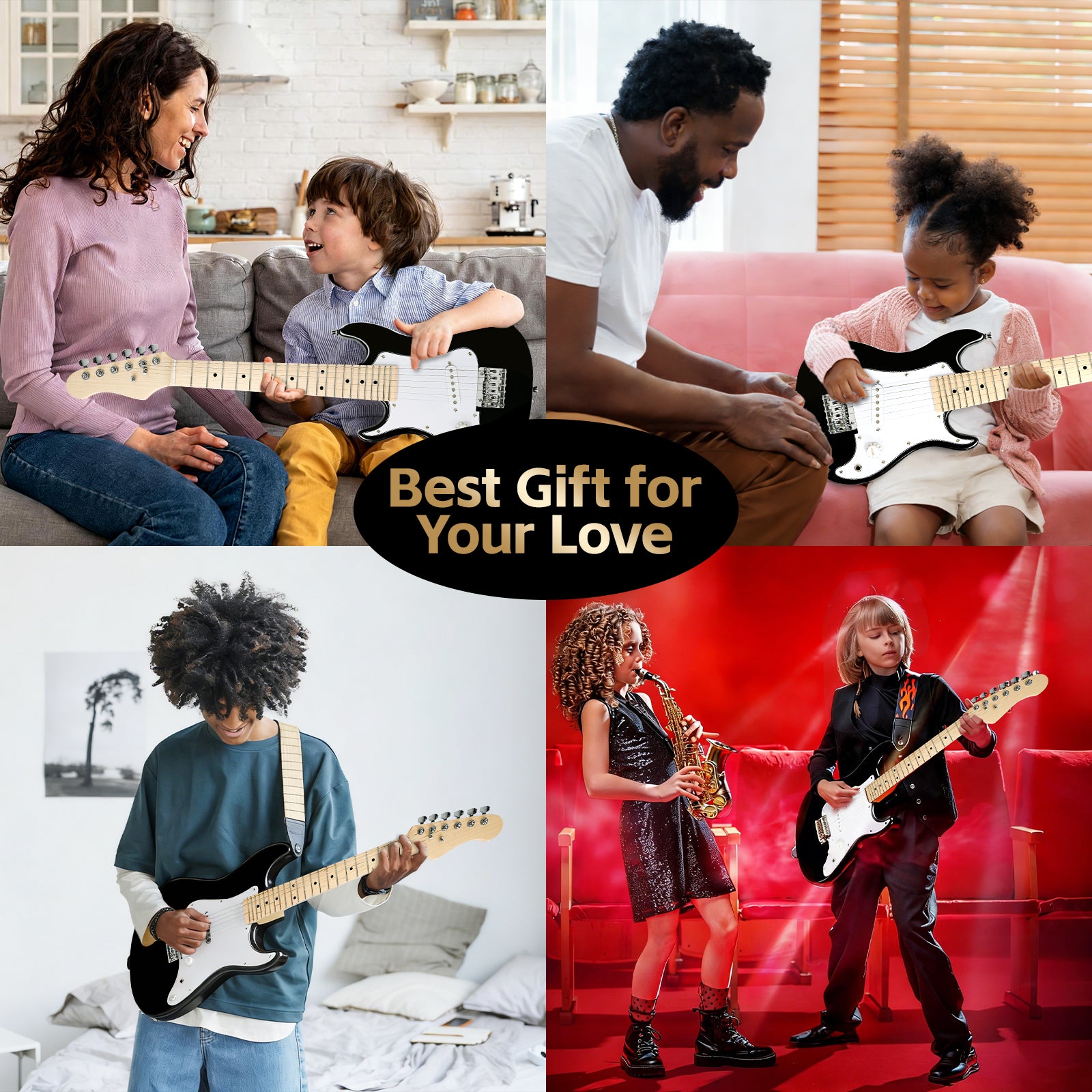 GOLDRIFF 30-inch black kids electric guitar for gifting, stage performance and daily practice, great beginner guitar for boys and girls