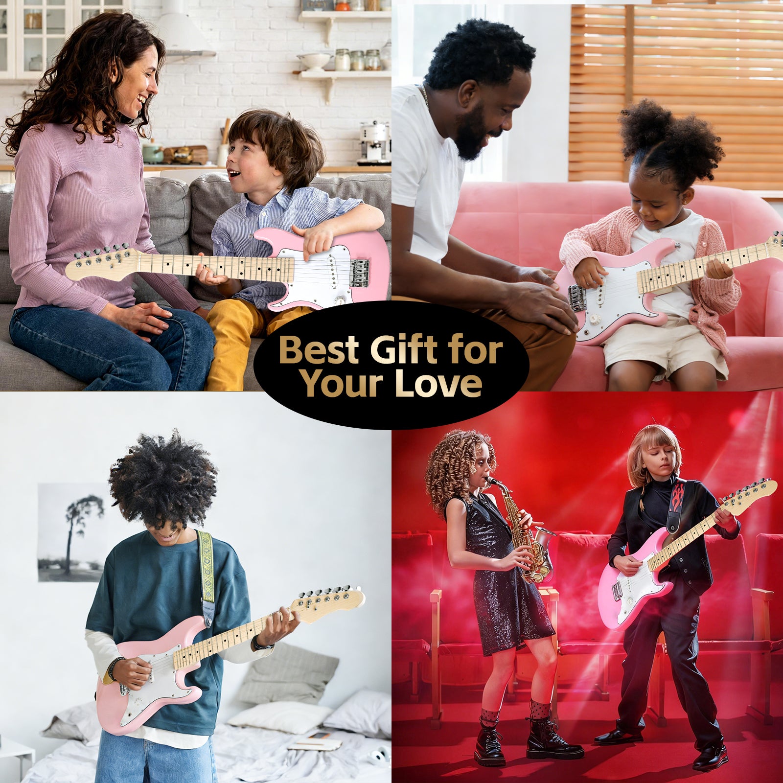 GOLDRIFF 30-inch pink kids electric guitar for gifting, stage performance and daily practice, great beginner guitar for boys and girls