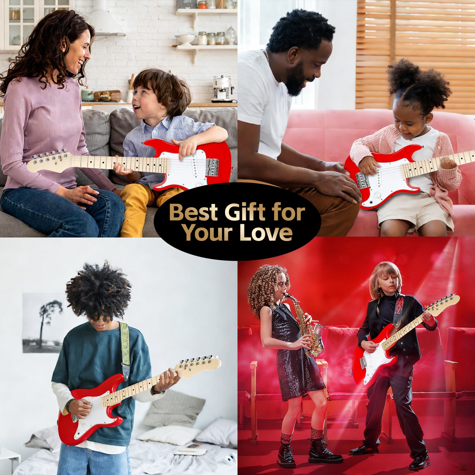 GOLDRIFF 30-inch red kids electric guitar for gifting, stage performance and daily practice, great beginner guitar for boys and girls