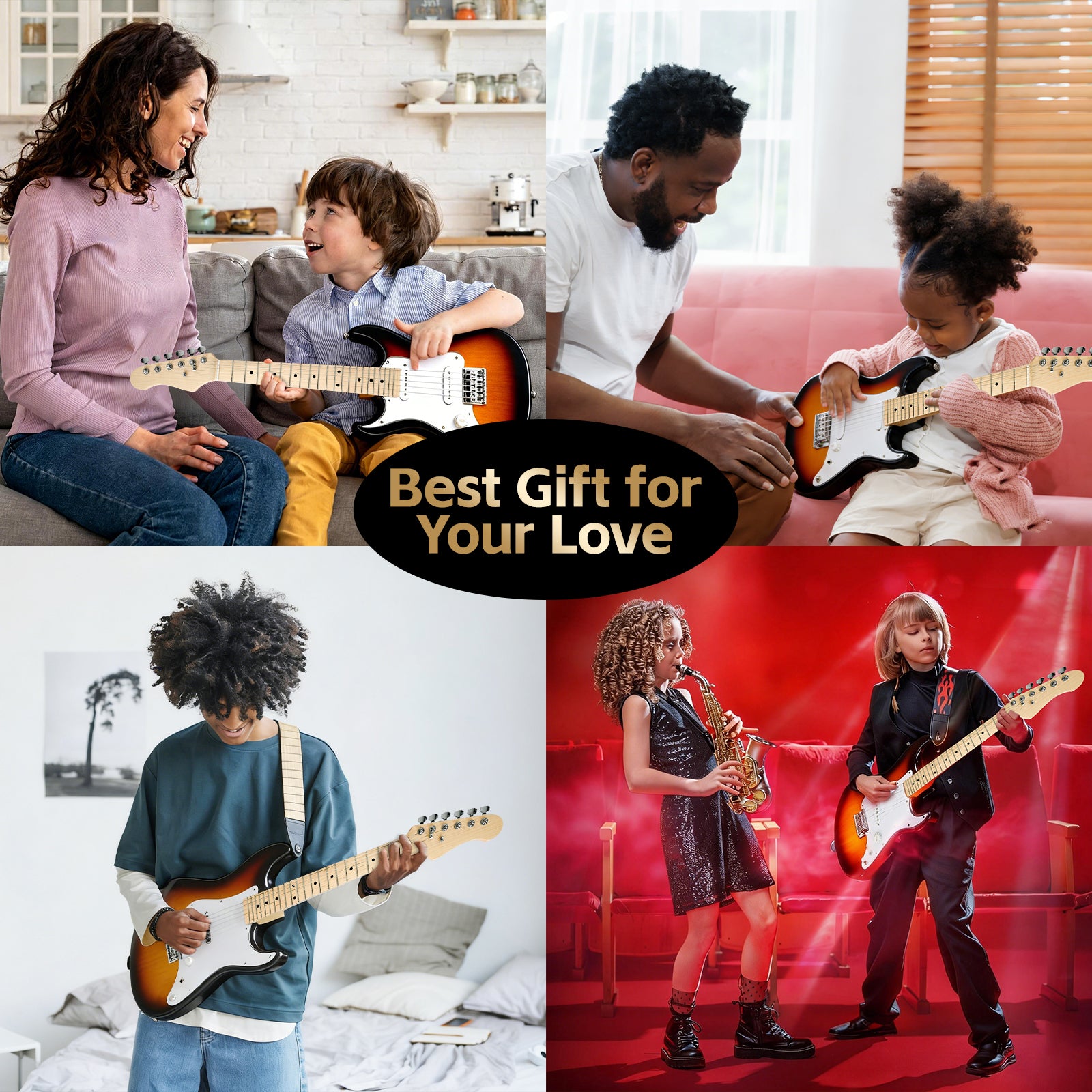 GOLDRIFF 30-inch sunburst kids electric guitar for gifting, stage performance and daily practice, great beginner guitar for boys and girls