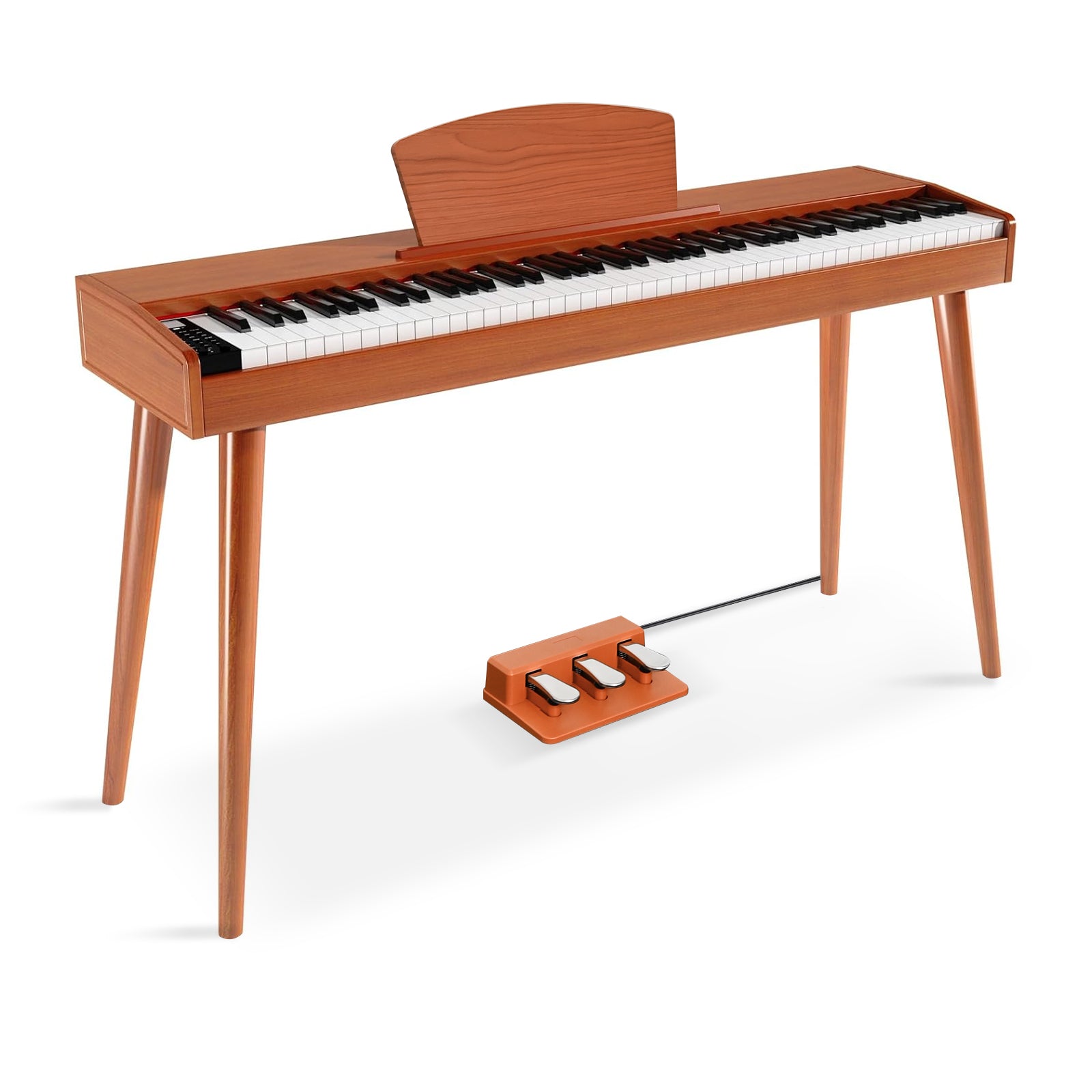 GOLDRIFF 88-key digital piano with retro wood finish, furniture-style stand and triple pedal unit included