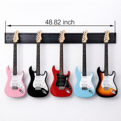 GOLDRIFF 5-Hook Guitar Wall Mount – 48" 3-Board Slatwall System, 270° Adjustable Arms, Holds 5 Guitars