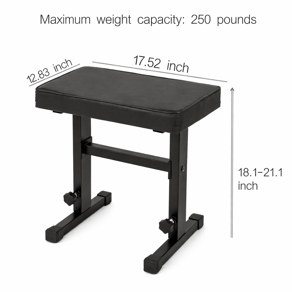 GOLDRIFF Adjustable Piano Bench – H-Frame Steel, PU Leather Seat, 250lb Capacity, 18.1"–21.1" Height
