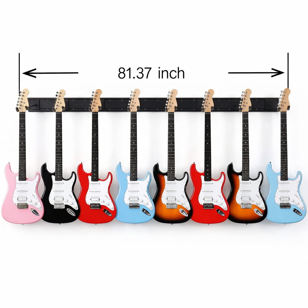 GOLDRIFF 8-Hook Guitar Wall Mount – 81" 5-Board Slatwall System, 270° Adjustable Arms, Holds 8 Guitars