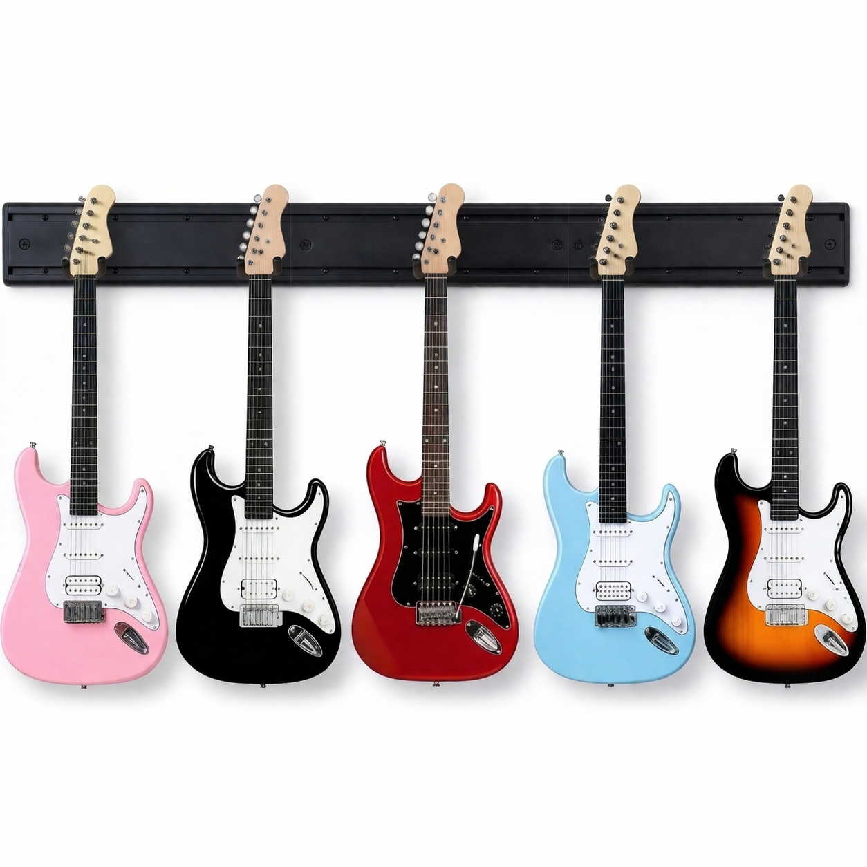 GOLDRIFF 5-Hook Guitar Wall Mount – 48" 3-Board Slatwall System, 270° Adjustable Arms, Holds 5 Guitars