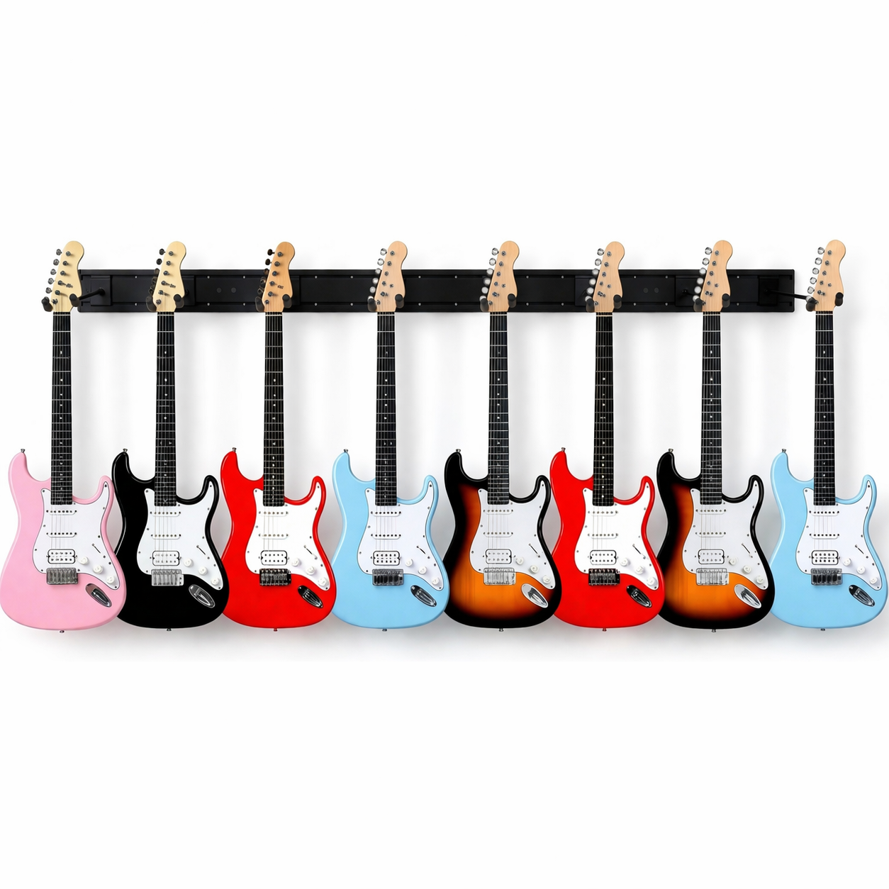 GOLDRIFF 8-Hook Guitar Wall Mount – 81" 5-Board Slatwall System, 270° Adjustable Arms, Holds 8 Guitars