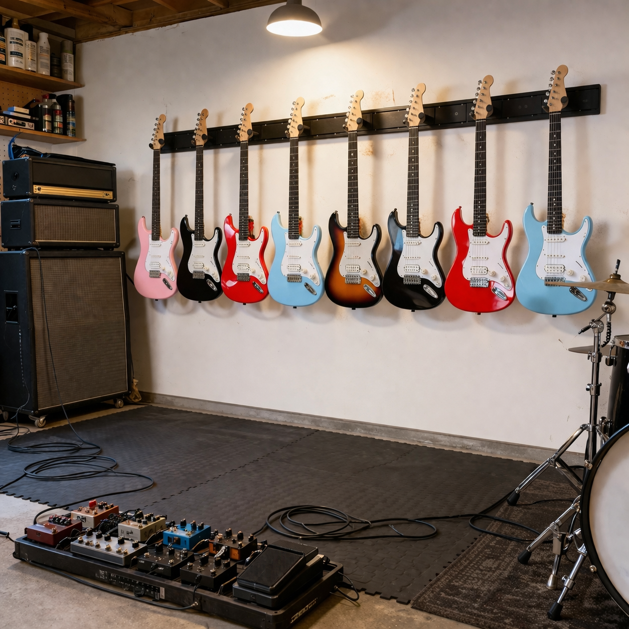 GOLDRIFF 8-Hook Guitar Wall Mount – 81" 5-Board Slatwall System, 270° Adjustable Arms, Holds 8 Guitars