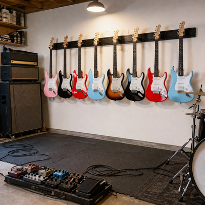GOLDRIFF 8-Hook Guitar Wall Mount – 81" 5-Board Slatwall System, 270° Adjustable Arms, Holds 8 Guitars