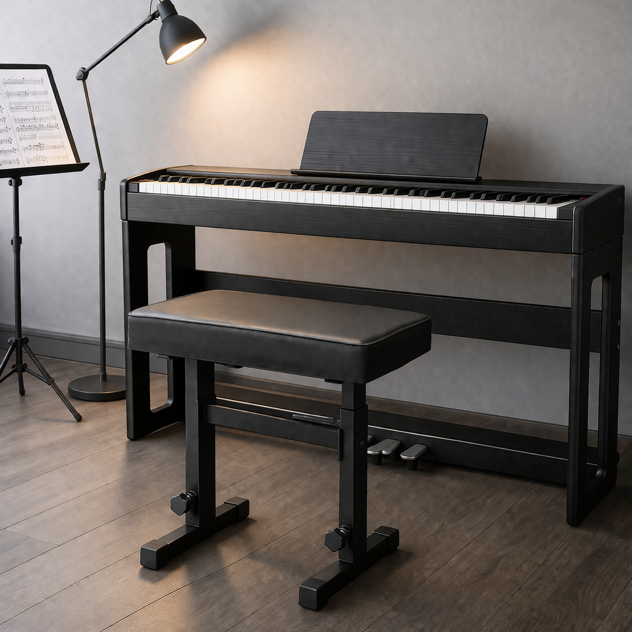 GOLDRIFF Adjustable Piano Bench – H-Frame Steel, PU Leather Seat, 250lb Capacity, 18.1"–21.1" Height