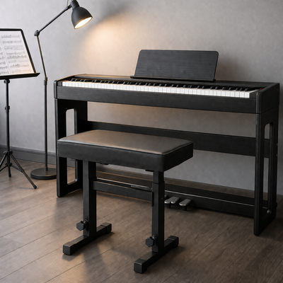 GOLDRIFF Adjustable Piano Bench – H-Frame Steel, PU Leather Seat, 250lb Capacity, 18.1"–21.1" Height