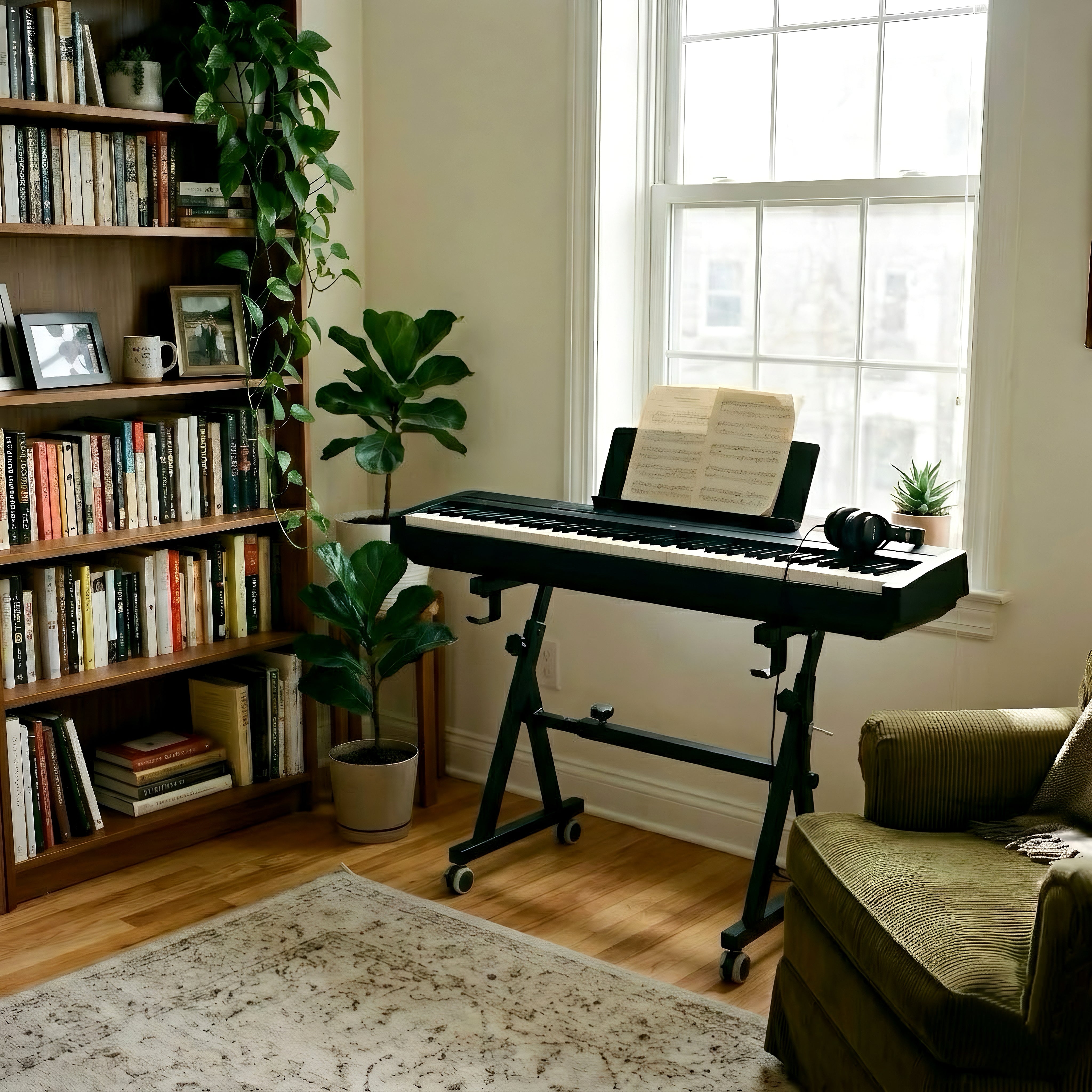 GOLDRIFF Z-Frame Keyboard Stand with Caster Wheels – Width 23"–32", Height 21"–34", Fits 61–88 Key Keyboards