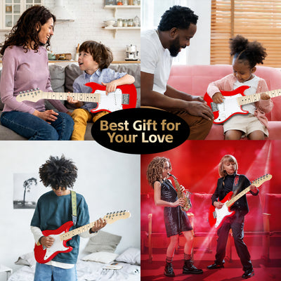GOLDRIFF 30-inch red kids electric guitar for gifting, stage performance and daily practice, great beginner guitar for boys and girls