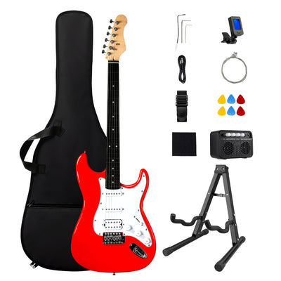 GOLDRIFF 39-inch red electric guitar beginner kit with 10W BT amp, foldable stand, gig bag, tuner, picks and strings