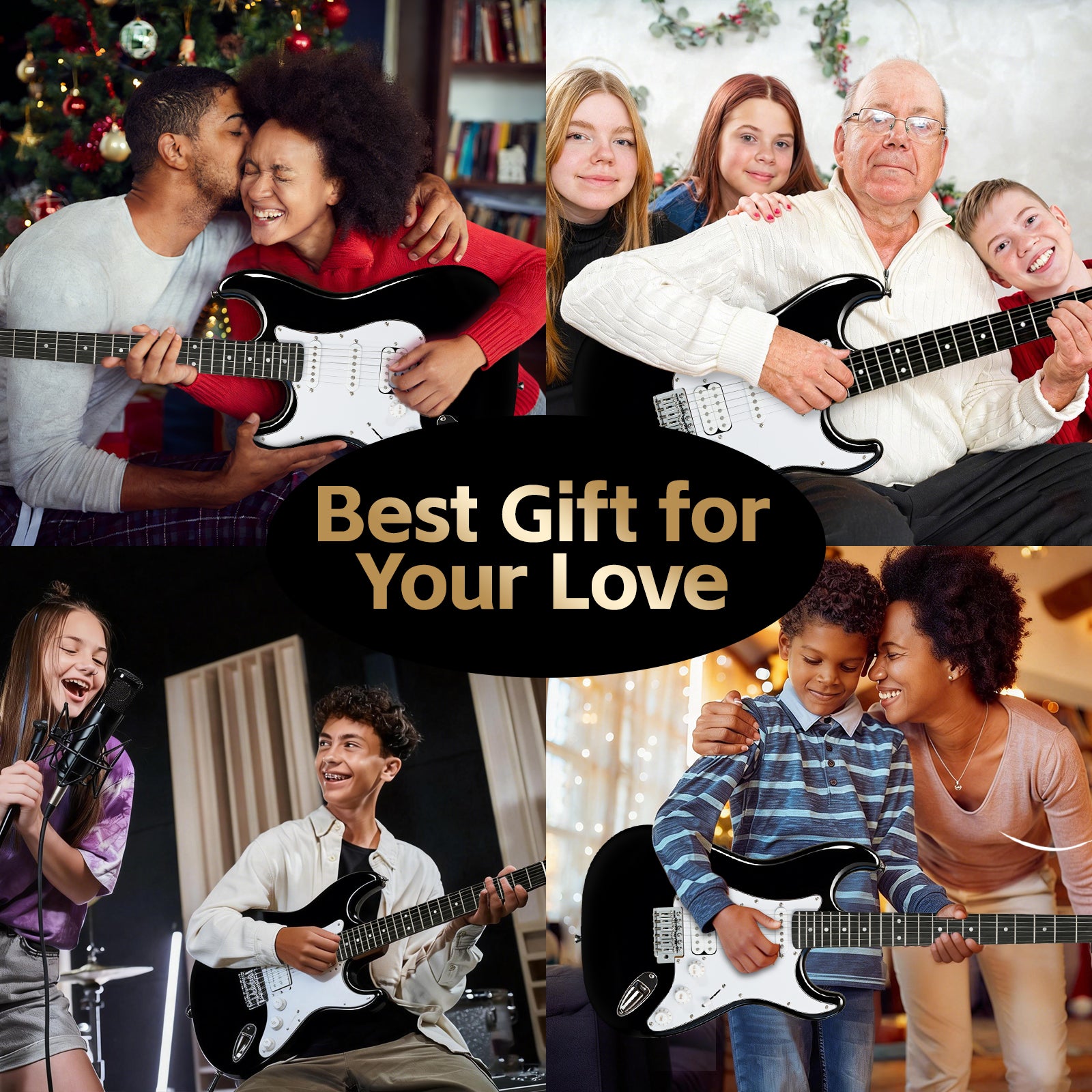 GOLDRIFF black electric guitar as a holiday or birthday gift for teens, kids and families celebrating together#color_black