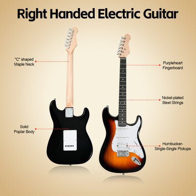GOLDRIFF 39-inch right-handed sunburst electric guitar front and back view showing poplar body, maple neck and HSS pickups