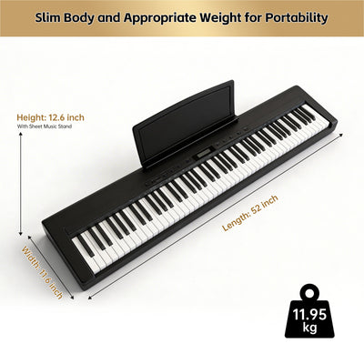 GOLDRIFF 88-key portable digital piano, slim 52-inch body at 11.95kg, designed for home, studio or apartment