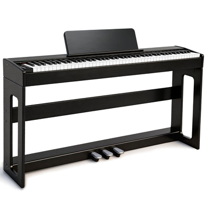 GOLDRIFF 88-key weighted digital piano with furniture stand, triple pedal unit and music rest, black full set