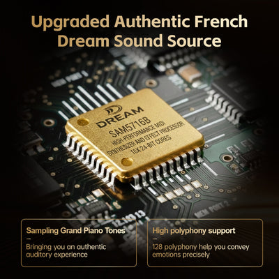 GOLDRIFF digital piano with French Dream sound chip delivering 128 polyphony and authentic grand piano tones