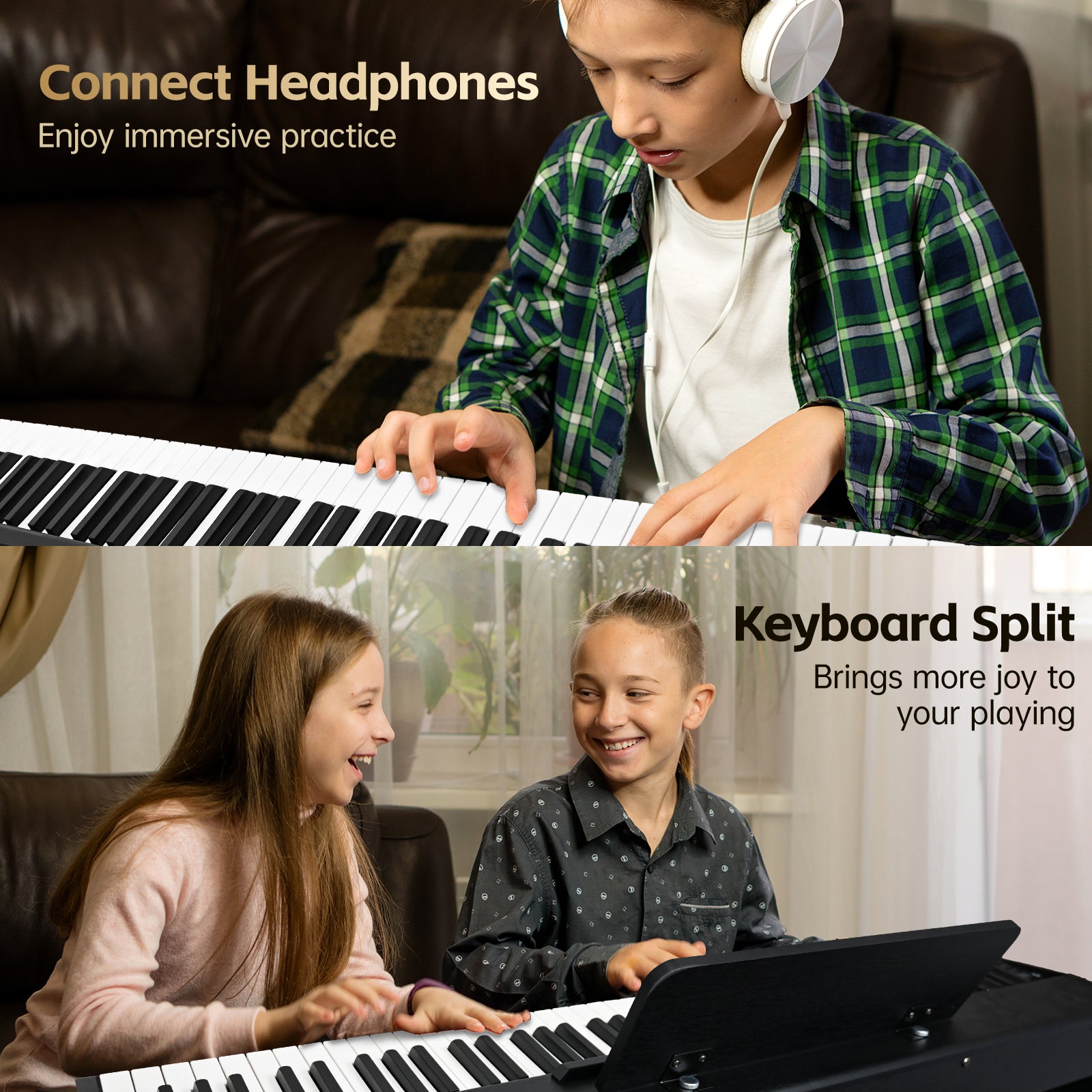 GOLDRIFF digital piano with headphone silent practice mode and keyboard split function for kids duet playing at home