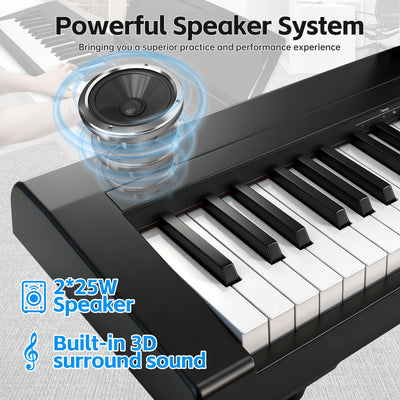 GOLDRIFF 88-key digital piano featuring dual 25W speakers with built-in 3D surround sound for home practice