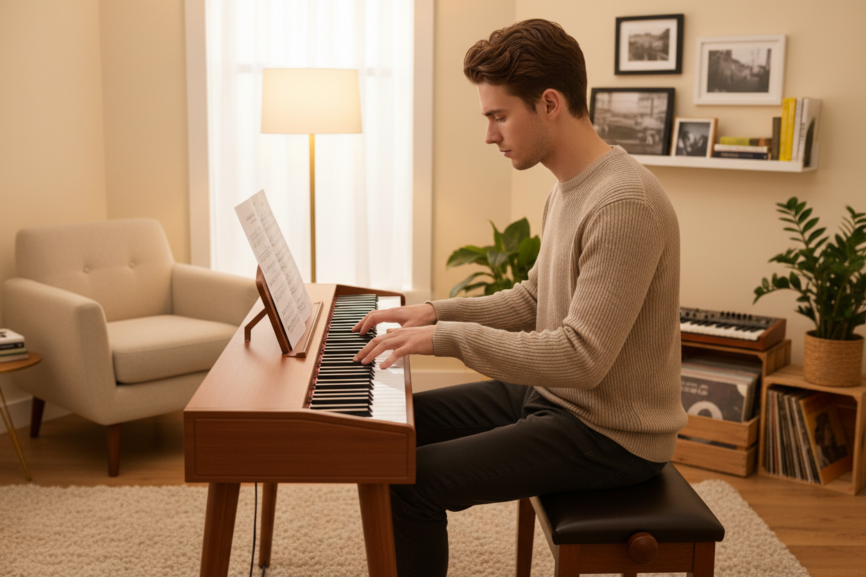 Young Man Playing Digital Piano